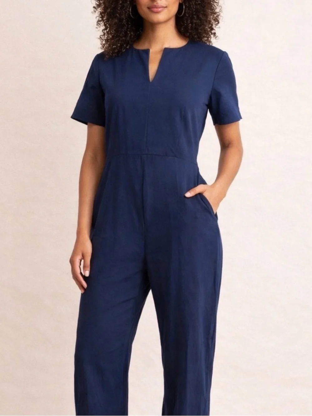Kate Spade Split Neck Jumpsuit Size S Blue Modern Professional Effortless Chic